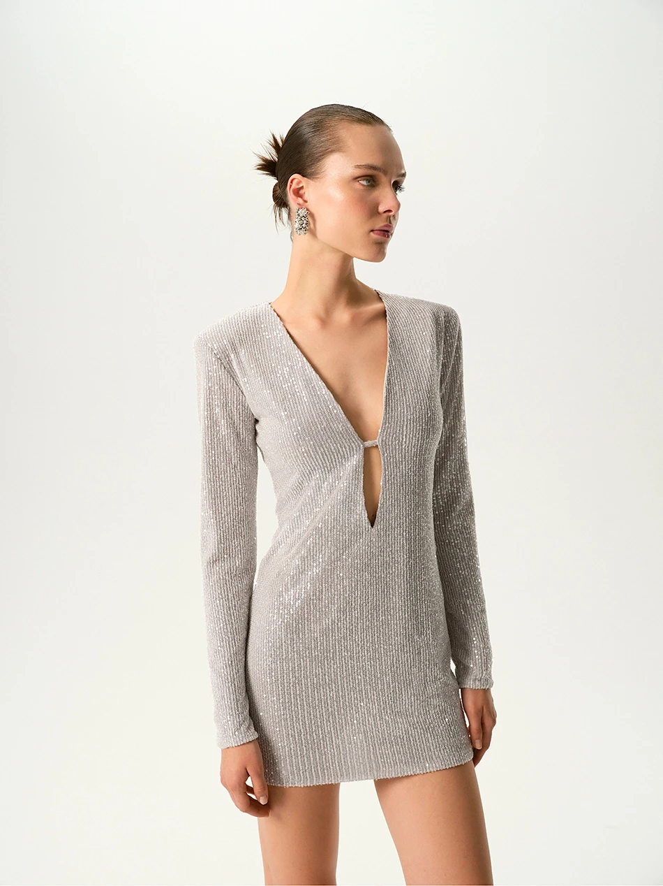 BRIDGET SEQUIN GREY MINI DRESS