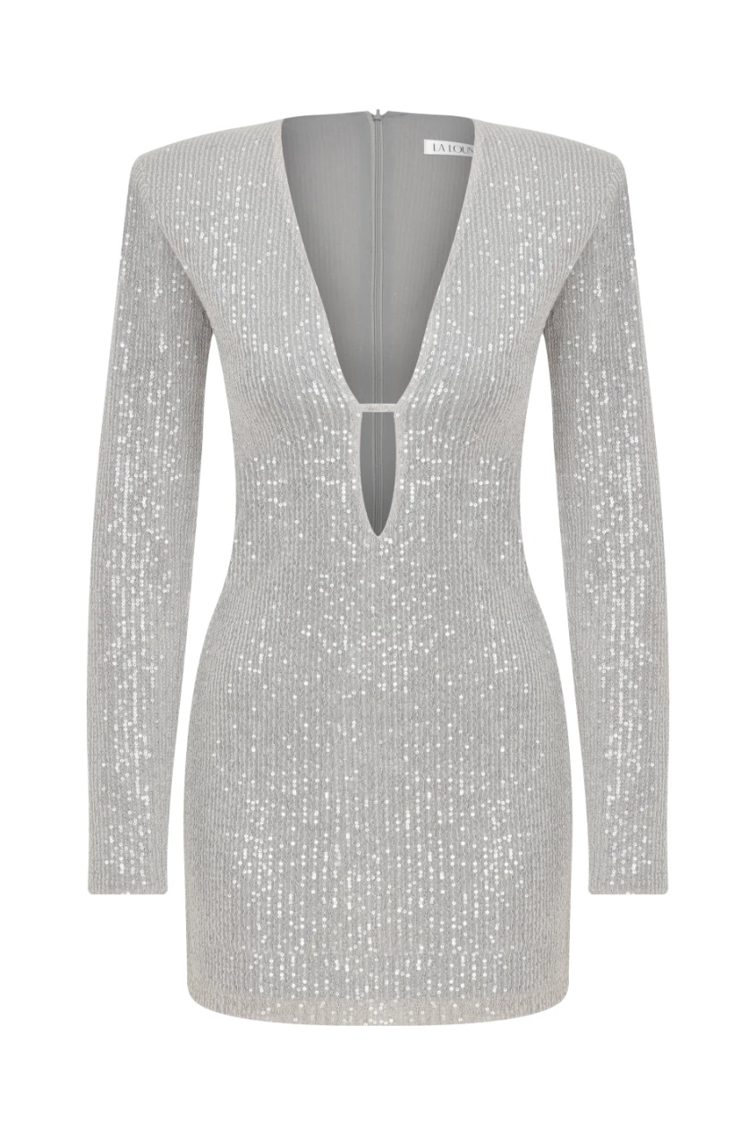 BRIDGET SEQUIN GREY MINI DRESS