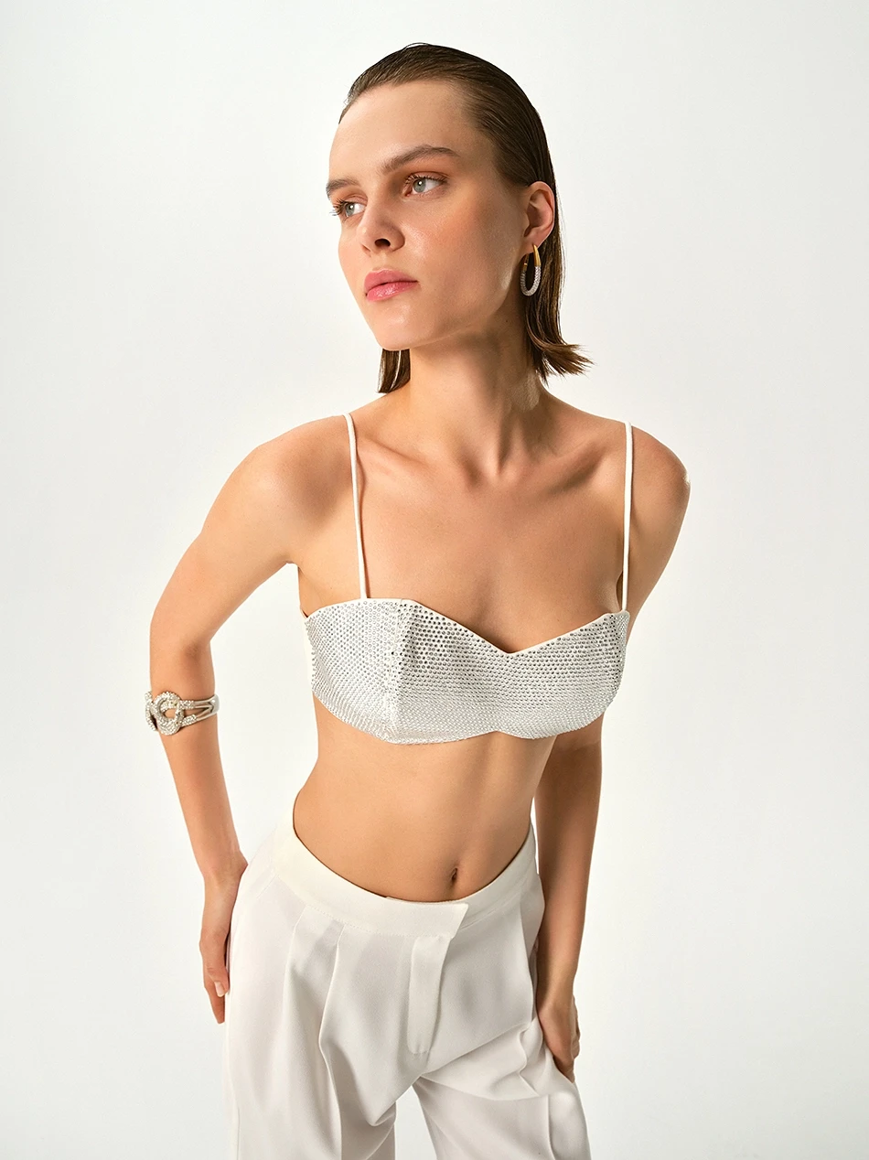 DIANA  CRYSTAL-EMBELLISHED WHITE TOP