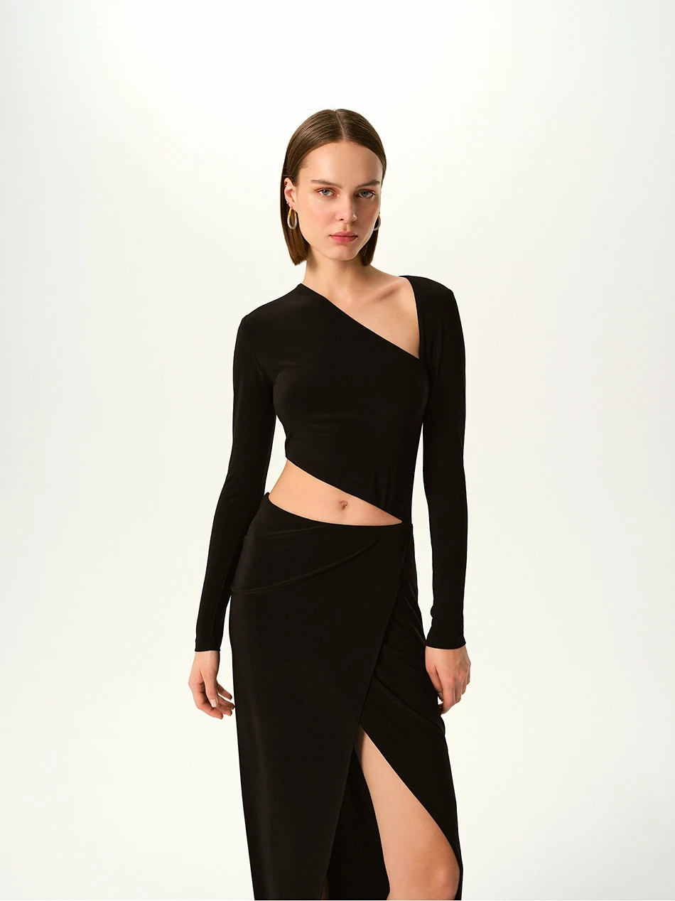 JOLENE CUT-OUT BLACK MIDI DRESS