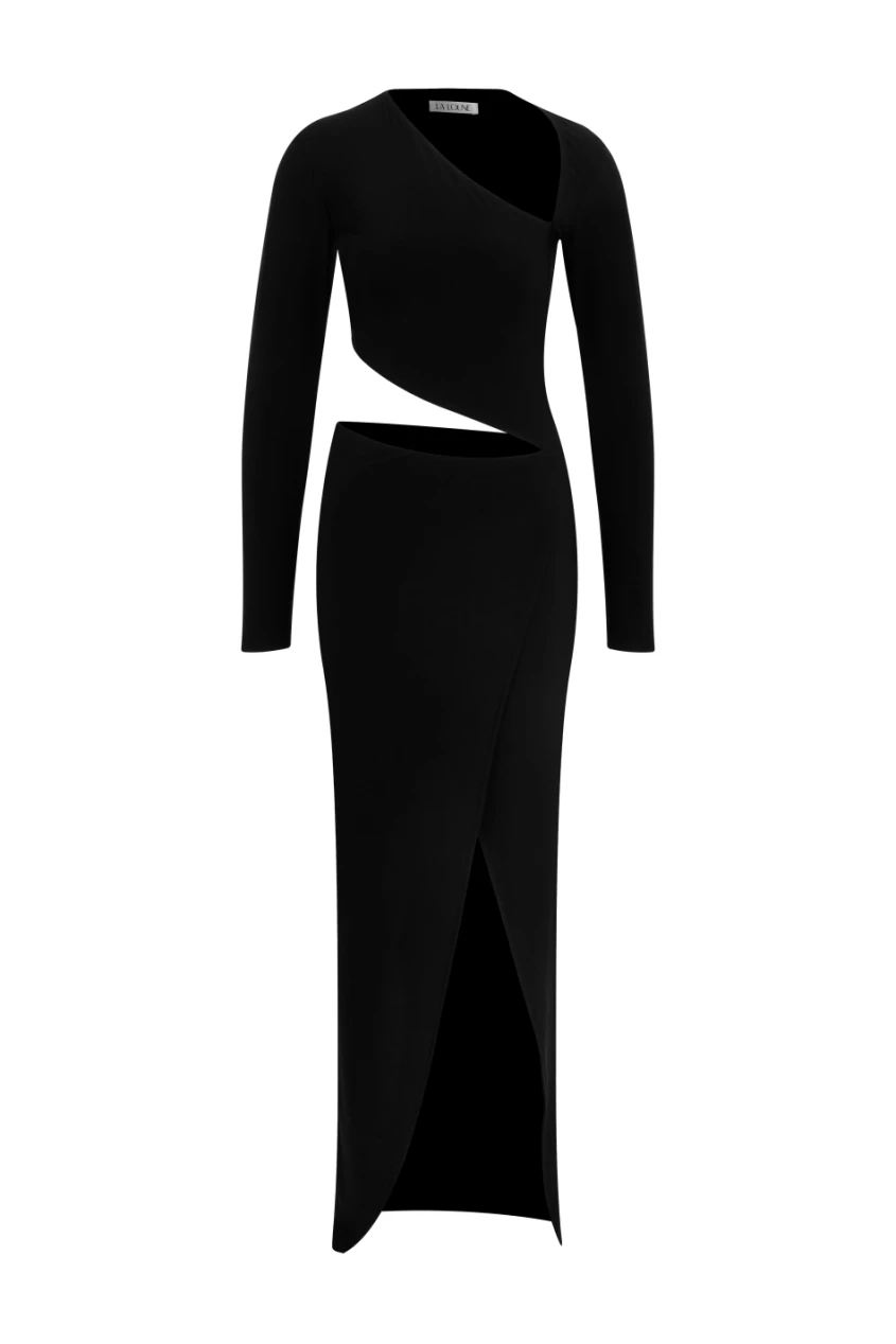 JOLENE CUT-OUT BLACK MIDI DRESS