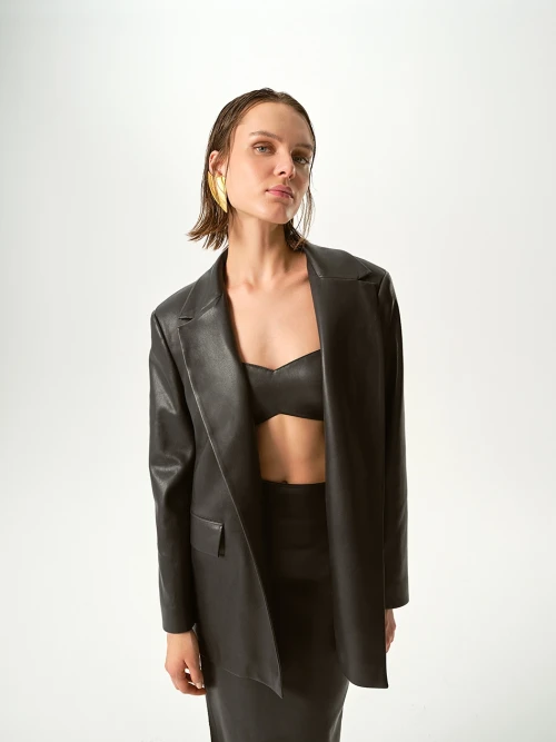 ARYA FAUX LEATHER NAVY JACKET