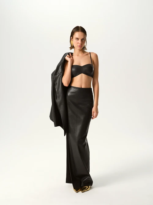 ARYA VEGAN DERİ LACİVERT ETEK