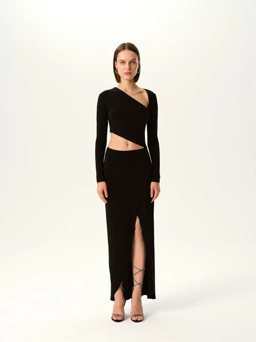 JOLENE CUT-OUT BLACK MIDI DRESS